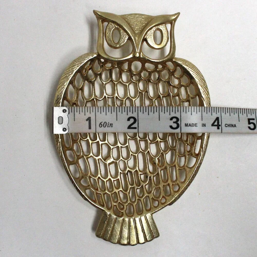 Vintage Gold Tone Shiny Owl Shaped Soap or Trinket Dish Holder & Soap Rosettes